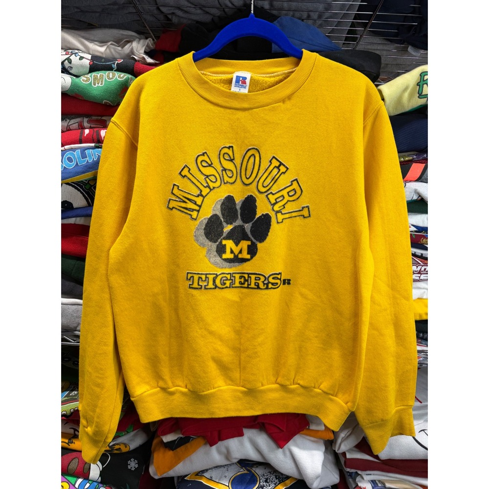 Vintage 90s Russell Athletic Missouri Tigers Sweatshirt Yellow Crewneck S 6444